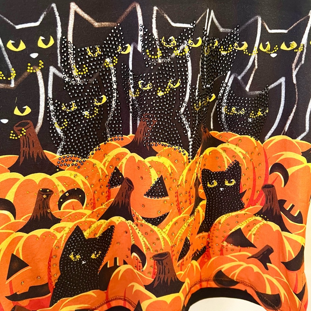 BNWT 🎃 Thomas & Olivia “Say Boo” Black Cats & Pumpkins Tee - Picture 2 of 2